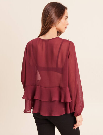 Blouse ample en voile manches longues prune femme