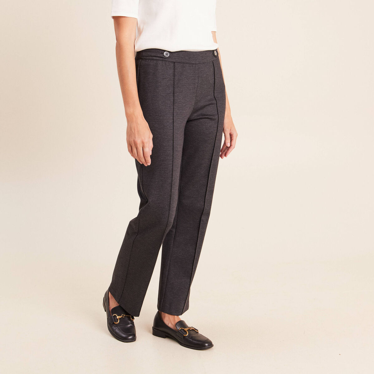 Pantalon vichy taille standard gris anthracite femme