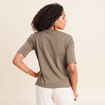 T-shirt ajust&eacute; col rond manches coudes vert kaki femme