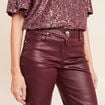 Pantalon enduit coupe large bordeaux femme
