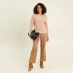 Pull droit col rond manches longues marron femme