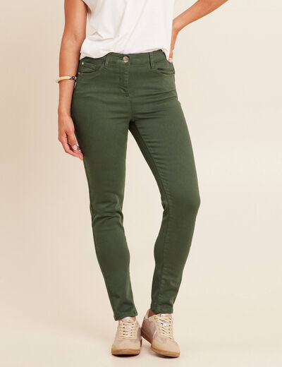 Jean magique L'Unique coupe ajust&eacute;e vert bouteille femme