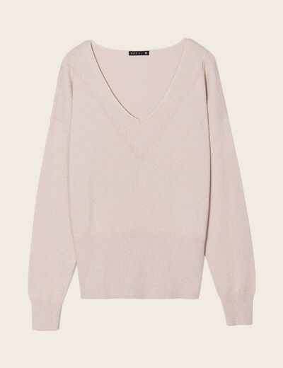 Pull manches longues col en V couleur or femme