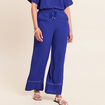 Pantalon large taille haute bleu fonc&eacute; femme