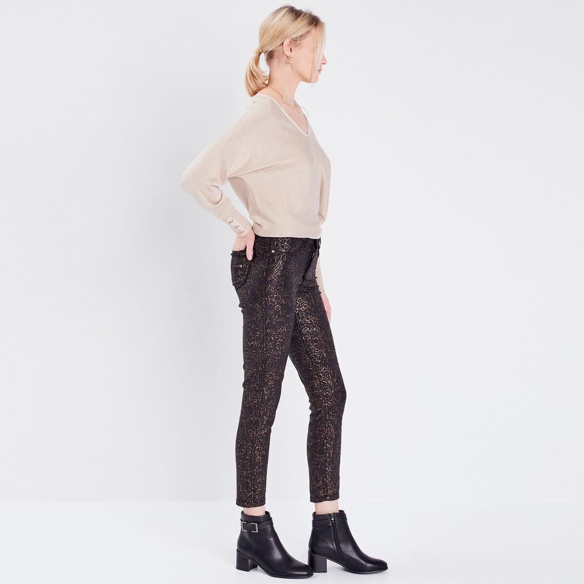 Pantalon ajusté réversible noir femme