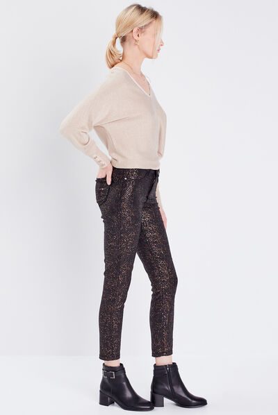 Pantalon ajusté réversible noir femme