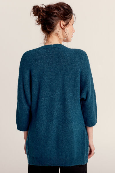 Gilet manches 3/4 bleu pétrole femme