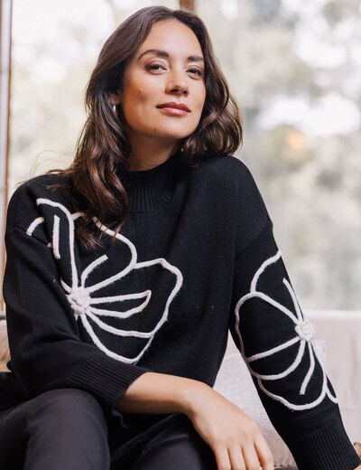 Pull manches longues noir femme