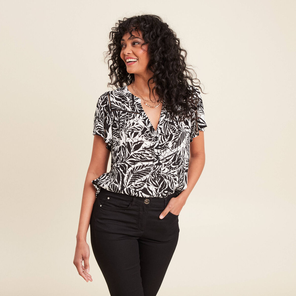 Blouse manches courtes noir femme