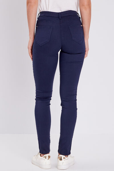 Pantalon léger taille basculée long bleu marine femme