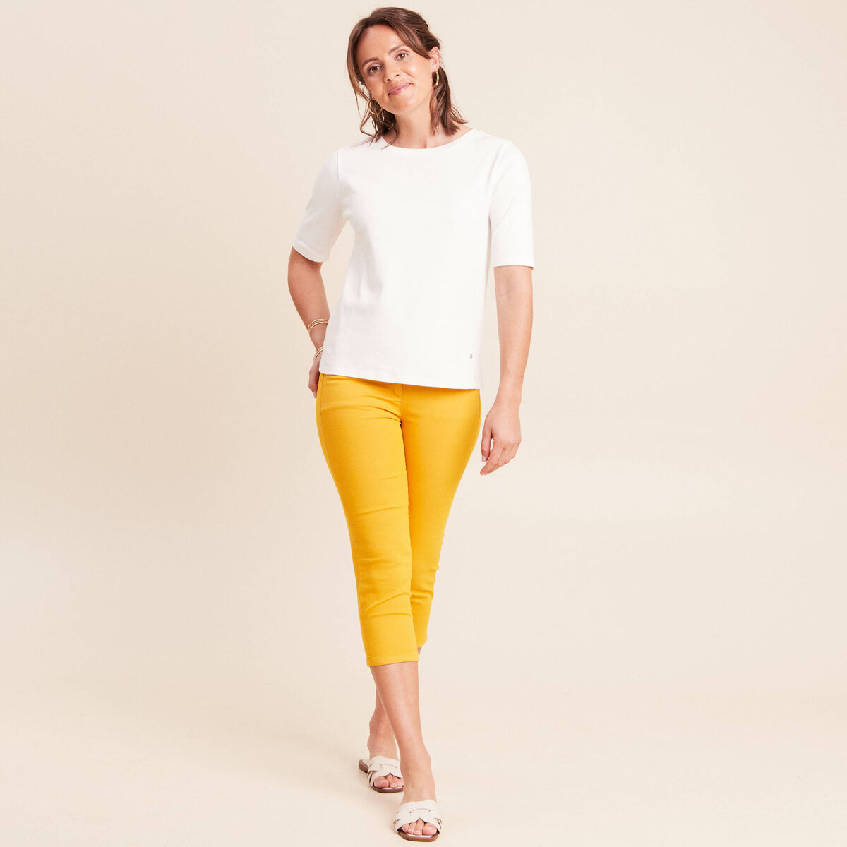 Pantacourt magique Le L&eacute;ger coupe droite jaune femme