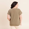 T-shirt col v manches courtes aspect lin vert kaki femme