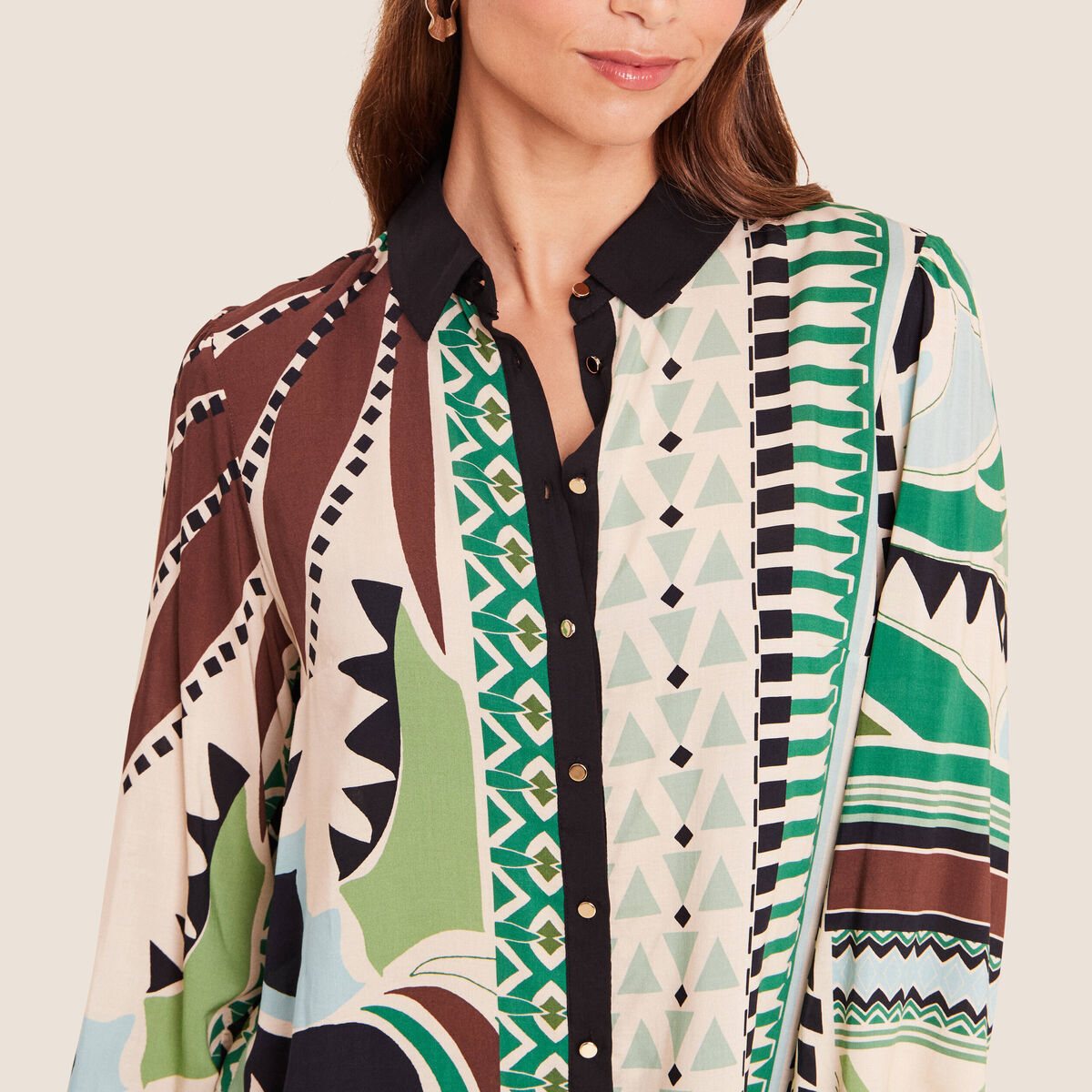 Chemise fluide manches longues vert femme