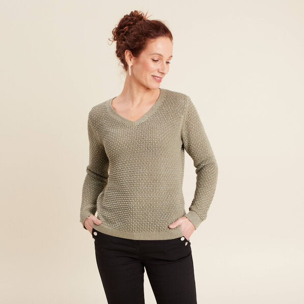 Pull manches longues col en V vert clair femme