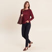 Pull droit col rond manches longues bordeaux femme