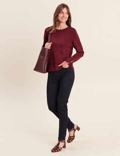 Pull droit col rond manches longues bordeaux femme
