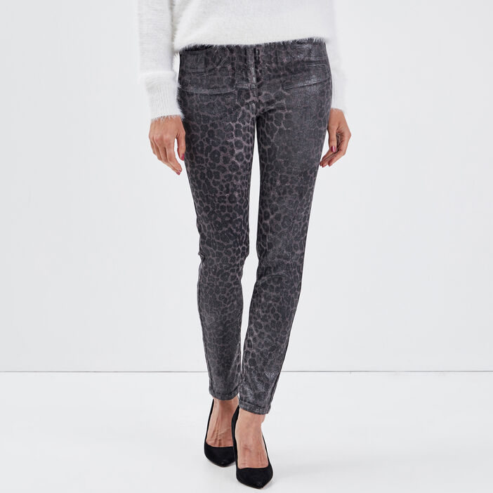 Pantalon ajusté taille haute gris foncé femme