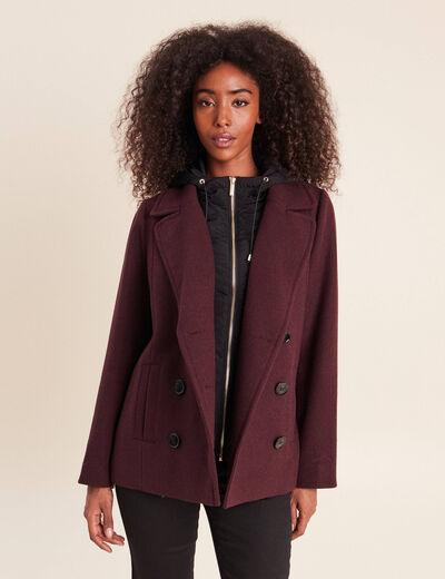 Caban doubl&eacute; avec capuche bordeaux femme