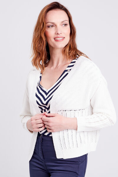 Gilet manches longues ecru femme