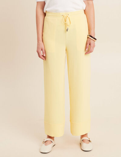 Pantalon large taille haute jaune pastel femme