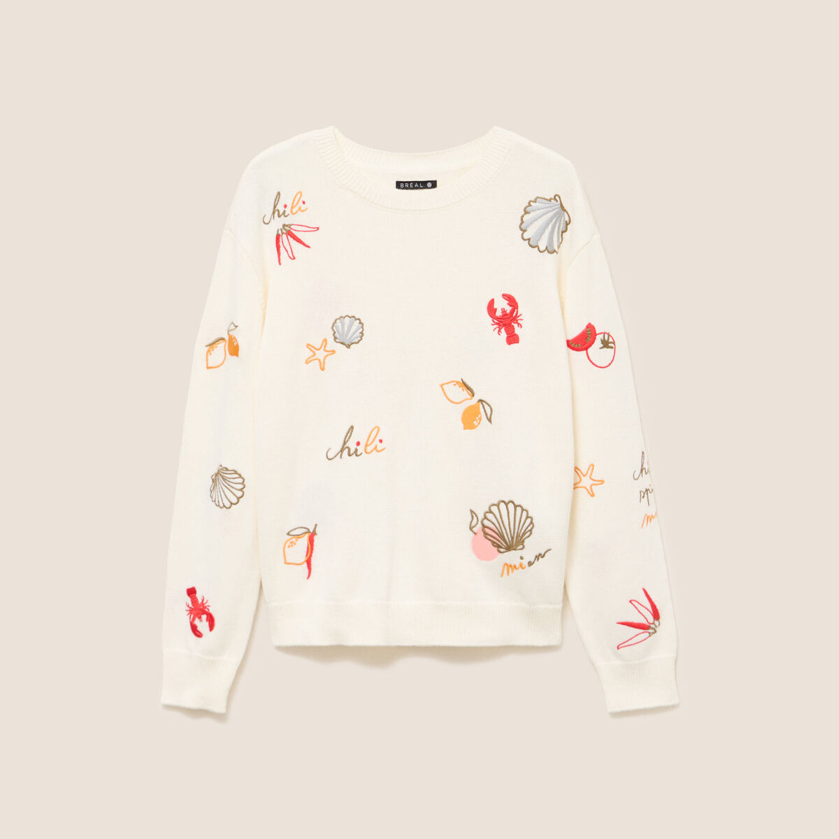 Pull col rond manches longues rouge femme