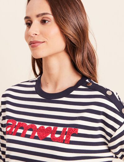 Sweat col rond &agrave; message bleu femme