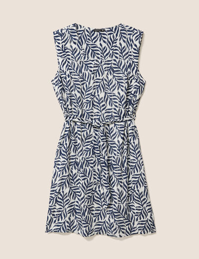Robe droite ceintur&eacute;e bleu femme