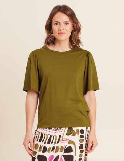 T-shirt manches courtes vert olive femme