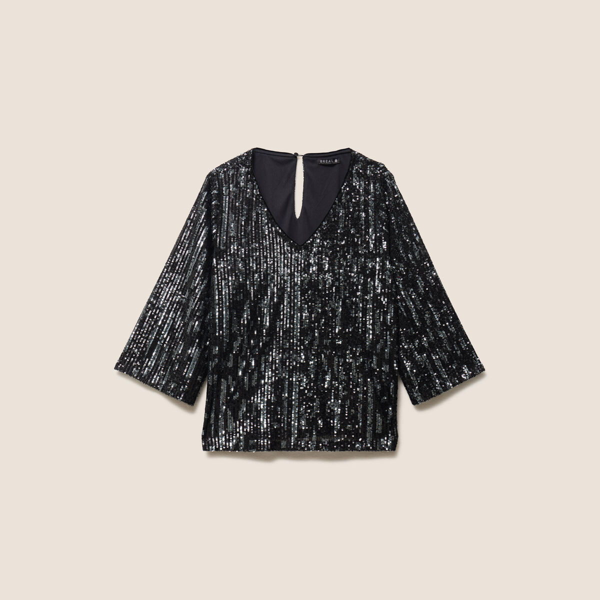 Blouse col v manches 3/4 &agrave; sequins gris fonc&eacute; femme