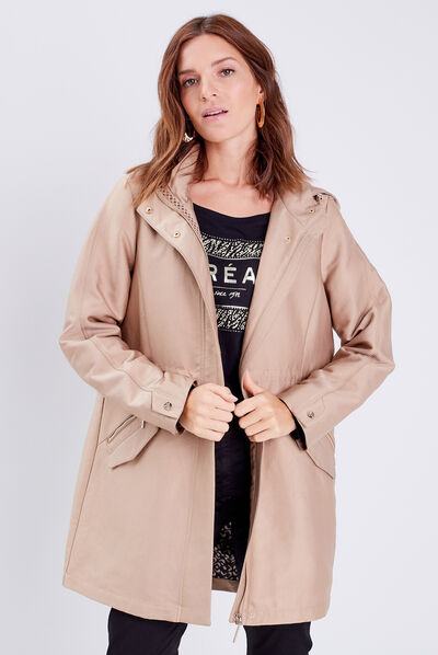 Parka 2-en-1 droite à capuche sable femme