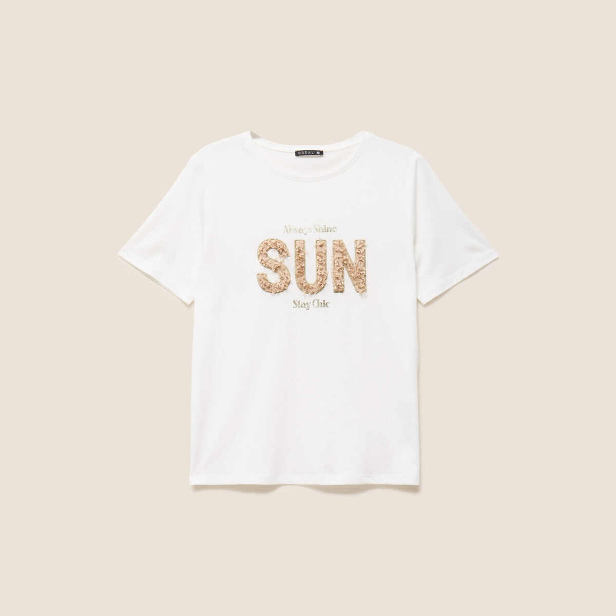 T-shirt col rond manches courtes ecru femme