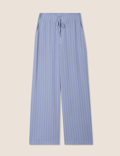 Pantalon large taille haute bleu ciel femme
