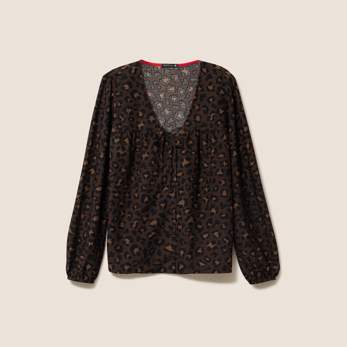 Blouse col v manches longues marron femme