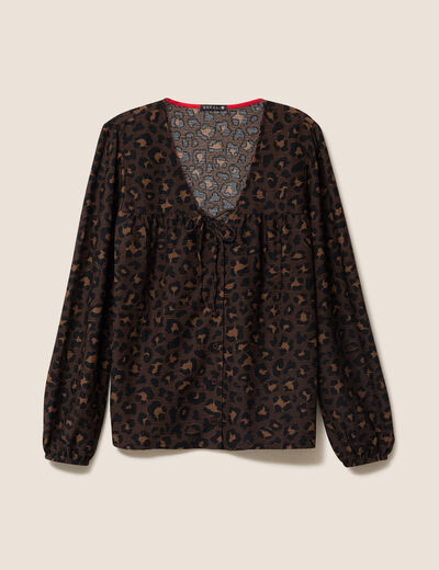 Blouse col v manches longues marron femme
