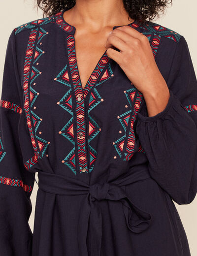 Robe brod&eacute;e col tunisien rouge femme