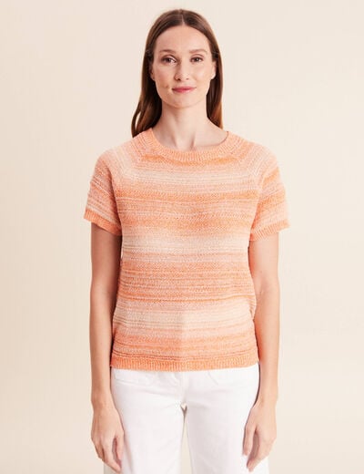 Pull col rond manches courtes orange fluo femme