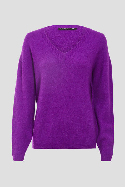 Pull manches longues violet foncé femme