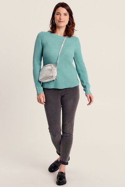 Pull manches longues bleu canard femme
