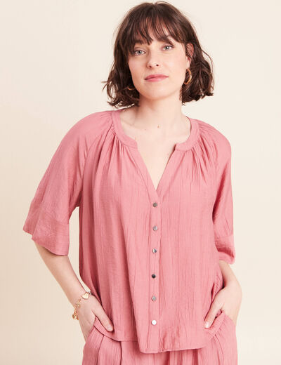 Blouse ample col v manches 3/4 mauve femme