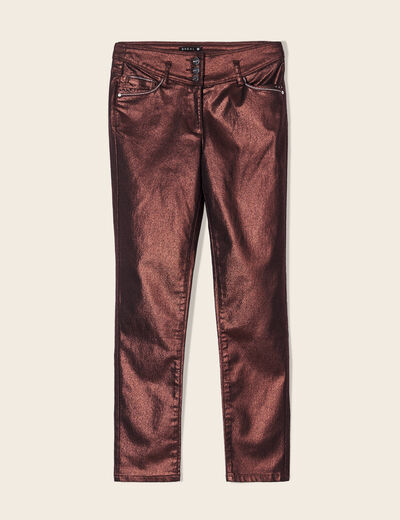Pantalon ajusté aspect irisé marron foncé femme