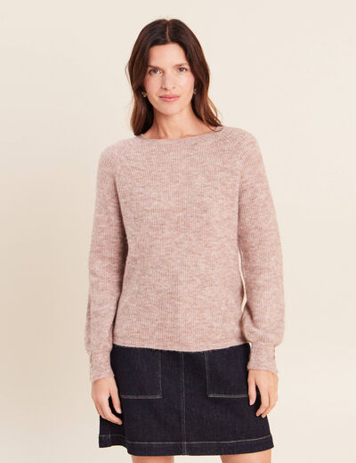 Pull col rond beige femme