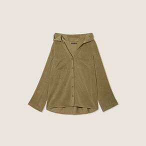 Blouse manches 3/4 à capuche vert olive femme