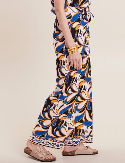 Pantalon large à coulisse bleu femme