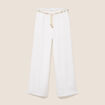 Pantalon large taille haute aspect lin blanc femme