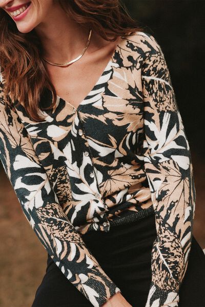 Gilet manches longues boutonné sable femme