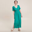 Robe longue évasée satin bleu turquoise femme