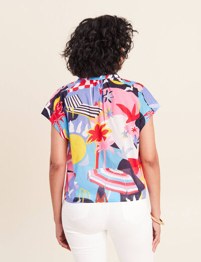 Chemise ample courte &agrave; manches courtes multicolore femme