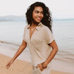 Chemise ample courte manches courtes sable femme