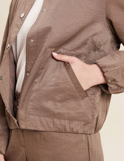 Blouson boutonné satin taupe femme