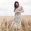 robe longue évasée col v manches courtes vert femme